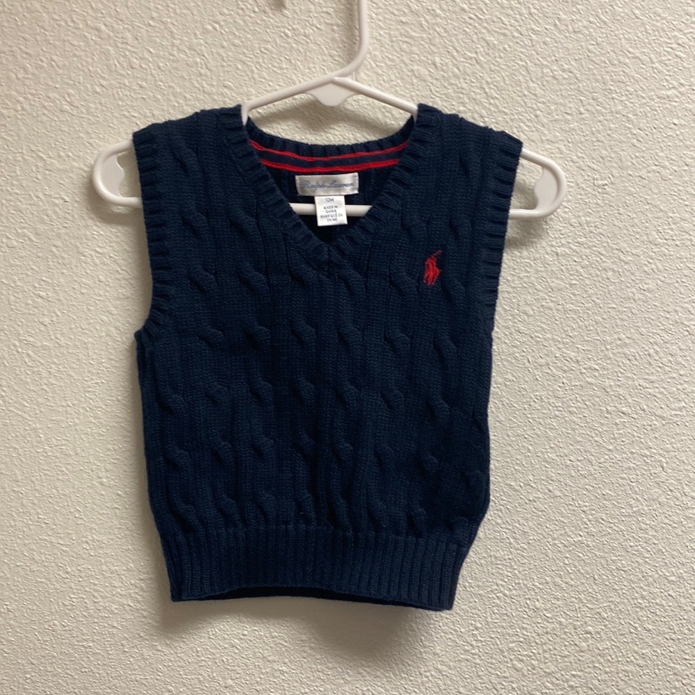 Ralph Lauren Baby Boys Cable-Knit Cotton Sweater Vest Navy Size 12 months